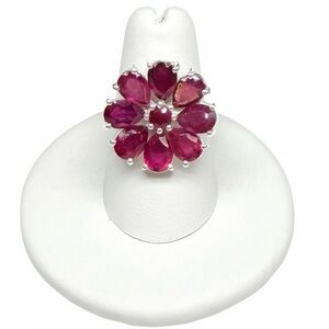 Ruby Flower Ring Size 7 Solid 925 Sterling Silver Daisy Multi Stone Statement